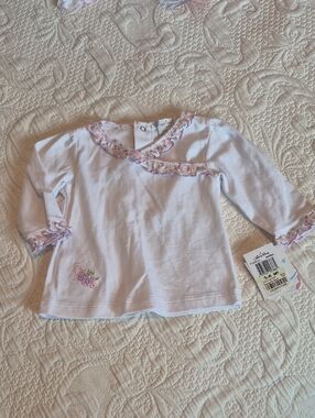 Kissy Kissy girls size 3-6 months long sleeve top floral trim NWT pink white